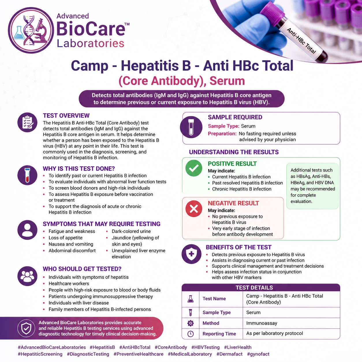 Hepatitis B - Anti HBc Total (Core Antibody), Serum