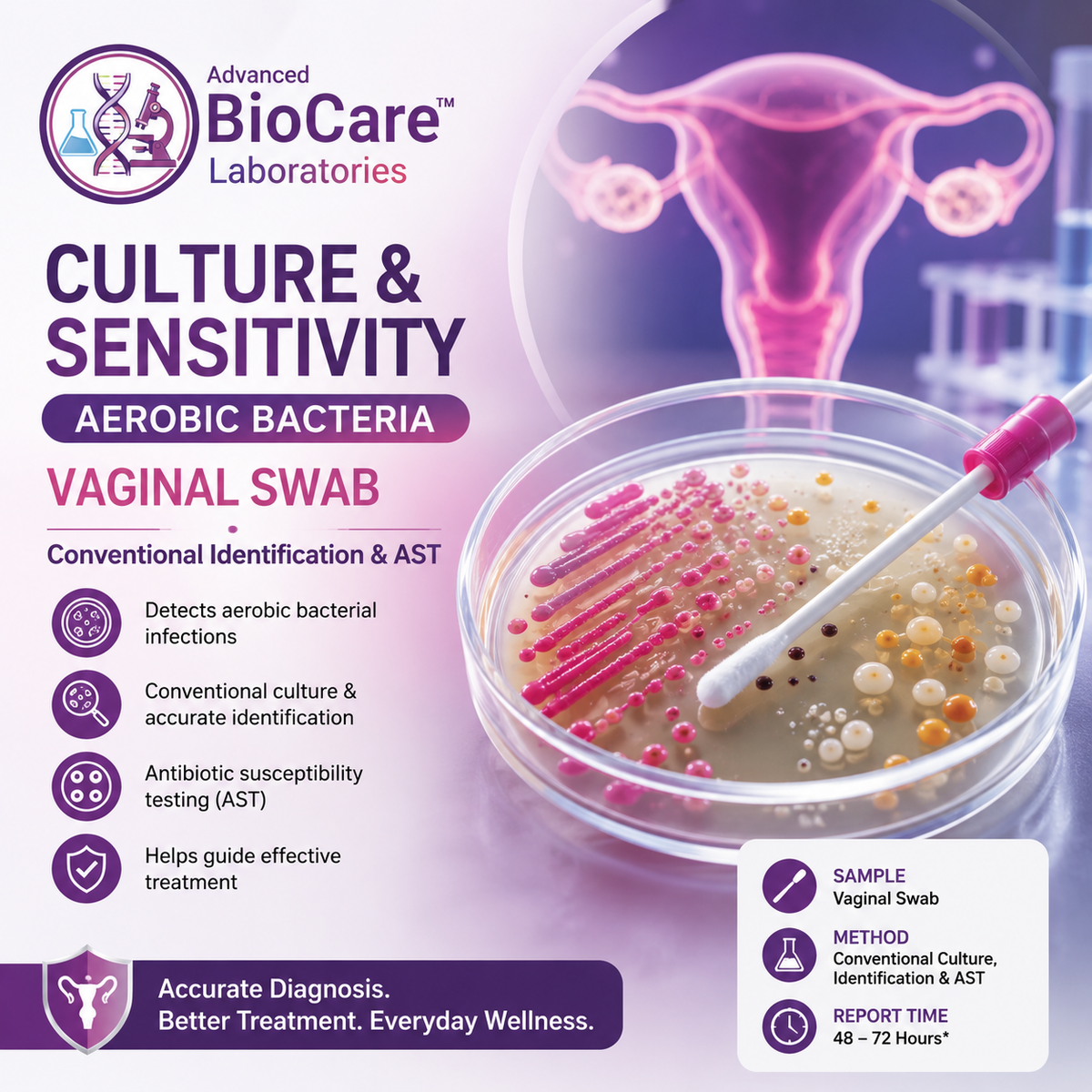 Culture & Sensitivity, Aerobic bacteria, Vaginal Swab, Conventional Identification & AST