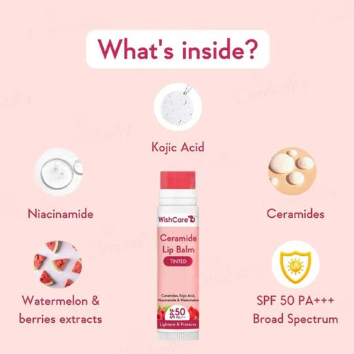 WishCare Ceramide Lip Balm – Tinted SPF 50 PA+++ | Lip Pigmentation &amp; Sun Protection – 5 g