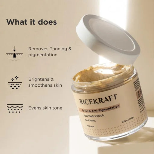 RiceKraft Rice &amp; Walnut D-Tan &amp; Anti-Pigmentation Face Pack &amp; Scrub – 100 g