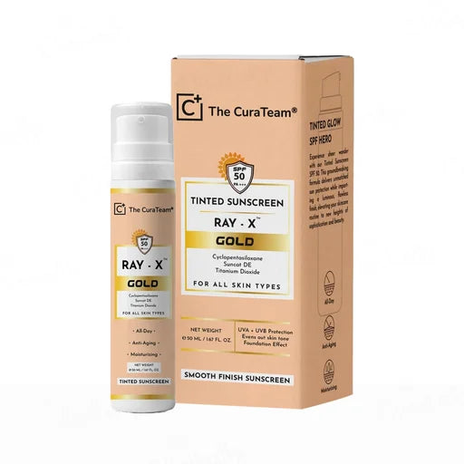 The CuraTeam RAY-X™ GOLD Tinted + Foundation Sunscreen SPF 50 PA+++ – 50 mL