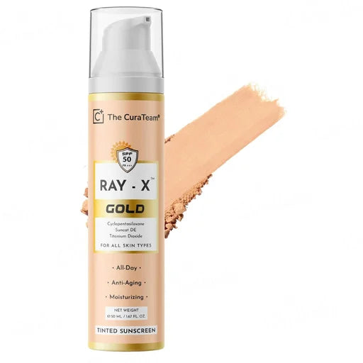 The CuraTeam RAY-X™ GOLD Tinted + Foundation Sunscreen SPF 50 PA+++ – 50 mL