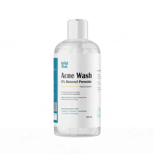 Wild Oak 5% Benzoyl Peroxide Acne Wash for Face &amp; Body – 300 mL