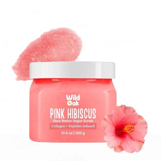 Wild Oak Pink Hibiscus Shea Butter Sugar Body Scrub – 300 g | Vitamin C, Collagen &amp; Peptides