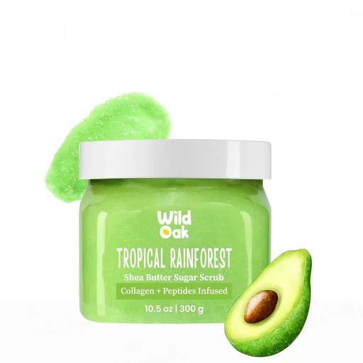 Wild Oak Tropical Rainforest Shea Butter Sugar Body Scrub – 300 g | Exfoliating &amp; Hydrating Body Scrub