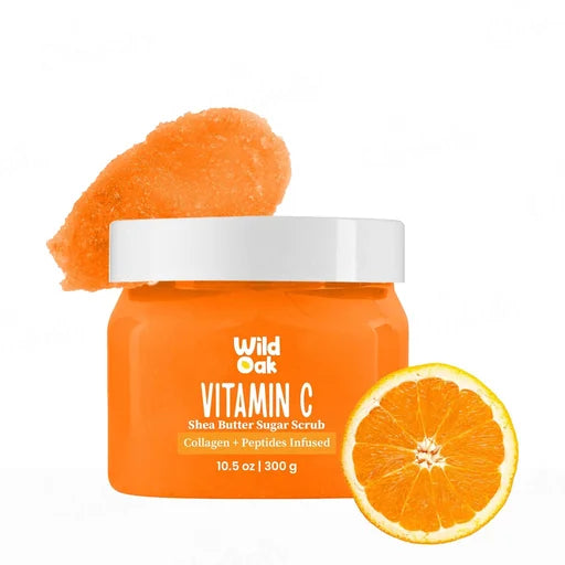 Wild Oak Vitamin C &amp; Shea Butter Sugar Body Scrub – 300 g | Exfoliating &amp; Moisturising Body Scrub