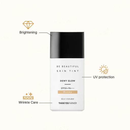 Thank You Farmer Be Beautiful Skin Tint Dewy Glow Moisturiser Sunscreen SPF 50+ PA++++ (Honey) – 50 mL