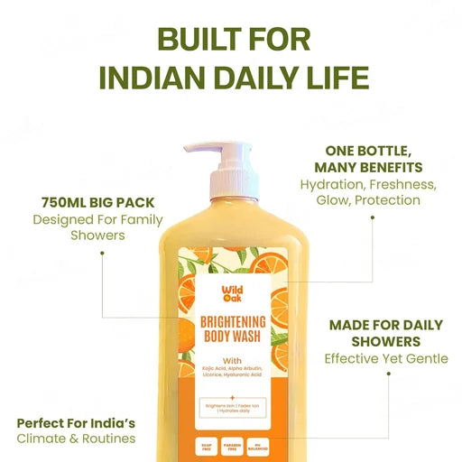 Wild Oak Brightening Body Wash – 750 mL | Kojic Acid, Alpha Arbutin &amp; Niacinamide