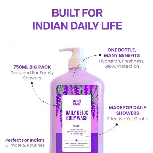 Wild Oak Daily Detox Fitkari &amp; Epsom Body Wash – 750 mL | Mineral Body Cleanser