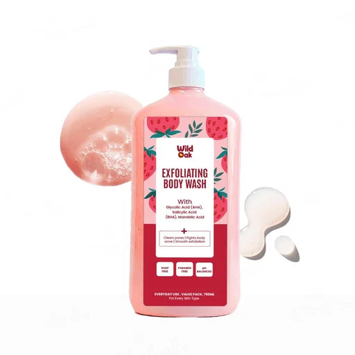 Wild Oak AHA BHA Exfoliating Body Wash – 750 mL | Body Acne, Rough Texture &amp; Pore Care