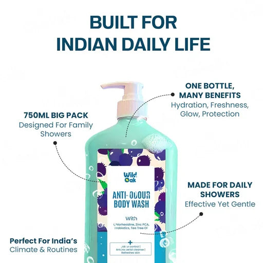Wild Oak Anti-Odour Body Wash – 750 mL | Cooling Freshness & Odour Control