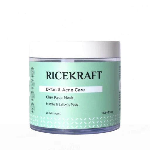 RiceKraft Matcha & Salicylic Pods D-Tan &amp; Acne Care Clay Face Mask – 100 g