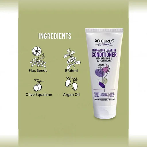 XO Curls Hydrating Leave-In Conditioner With Brahmi, Olive Squalane &amp; Argan Oil