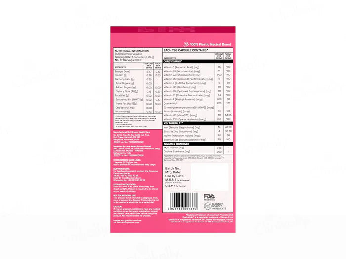 Ace Blend Women's Methylated Multivitamin Health Supplement Veg Capsule
