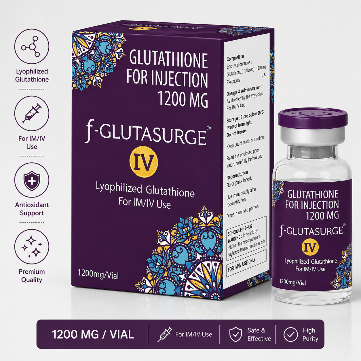 f-GLUTASURE IV Glutathione for Injection 1200 mg