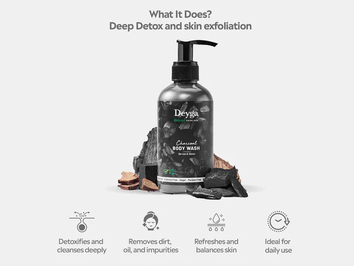 Deyga Charcoal Body Wash – De-Tan &amp; Detox | Deep Cleansing Body Wash