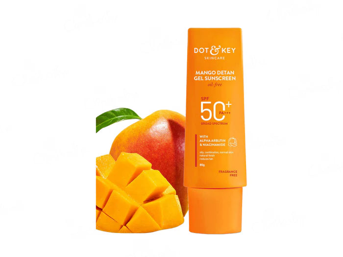 Dot &amp; Key Mango Detan Gel Oil-Free Sunscreen SPF 50+ PA++++ – Brighten, Protect &amp; Prevent Tan