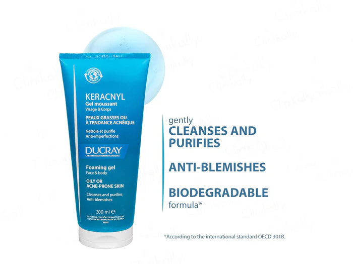 Ducray Keracnyl Gel Moussant – Daily Purifying Cleanser for Acne-Prone Skin