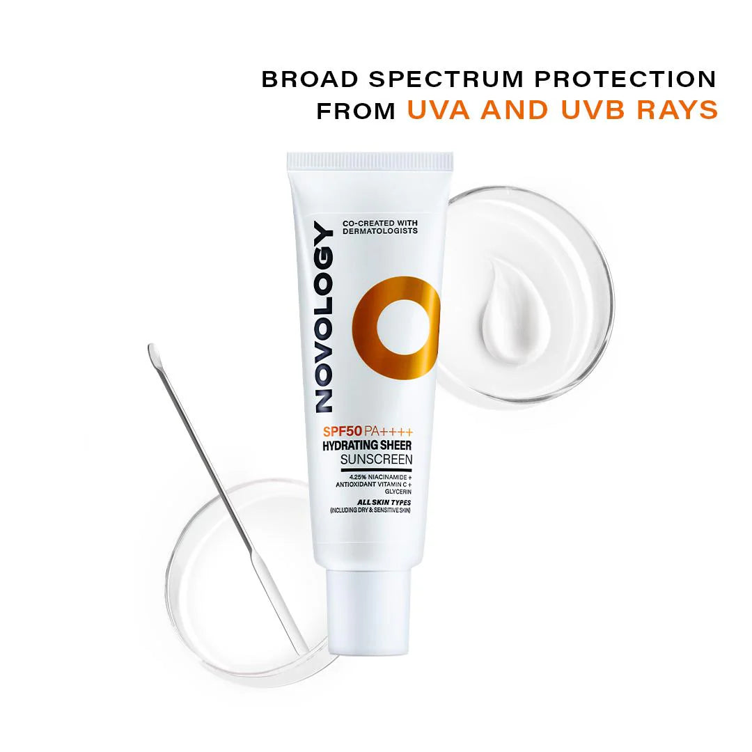 SPF 50 PA++++ Hydrating Sheer Sunscreen, 50g 4.25% Niacinamide + Antioxidant Vitamin C + Glycerin