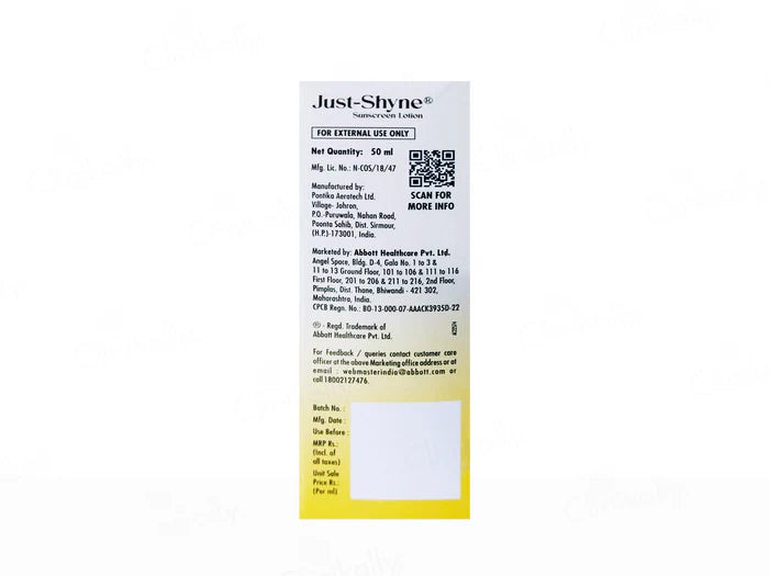 Just-Shyne Broad Spectrum Sunscreen Lotion SPF 50+