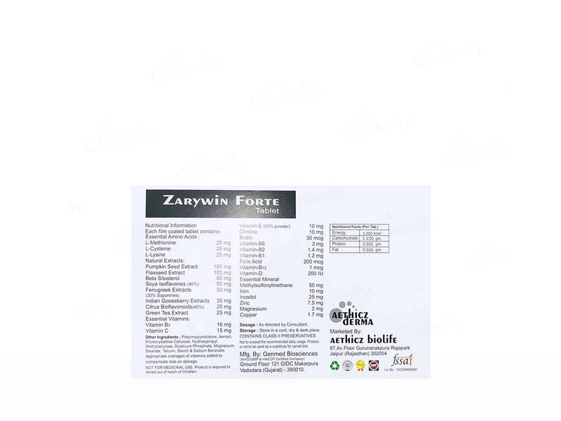 Zarywin Forte Tablet – Advanced Nutritional Support for Youthful Skin