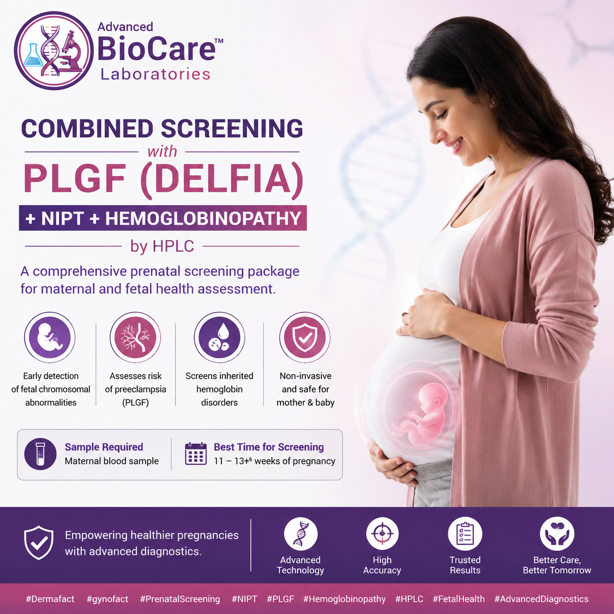 Combined screening with PLGF (Delfia)+ NIPT + Hemoglobinopathy by HPLC