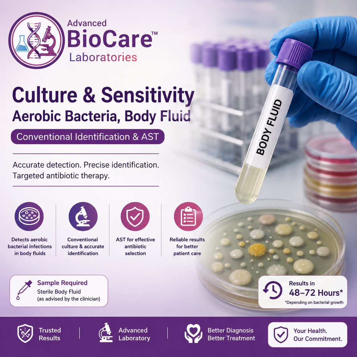 Culture & Sensitivity, Aerobic bacteria, Body Fluid, Conventional Identification & AST