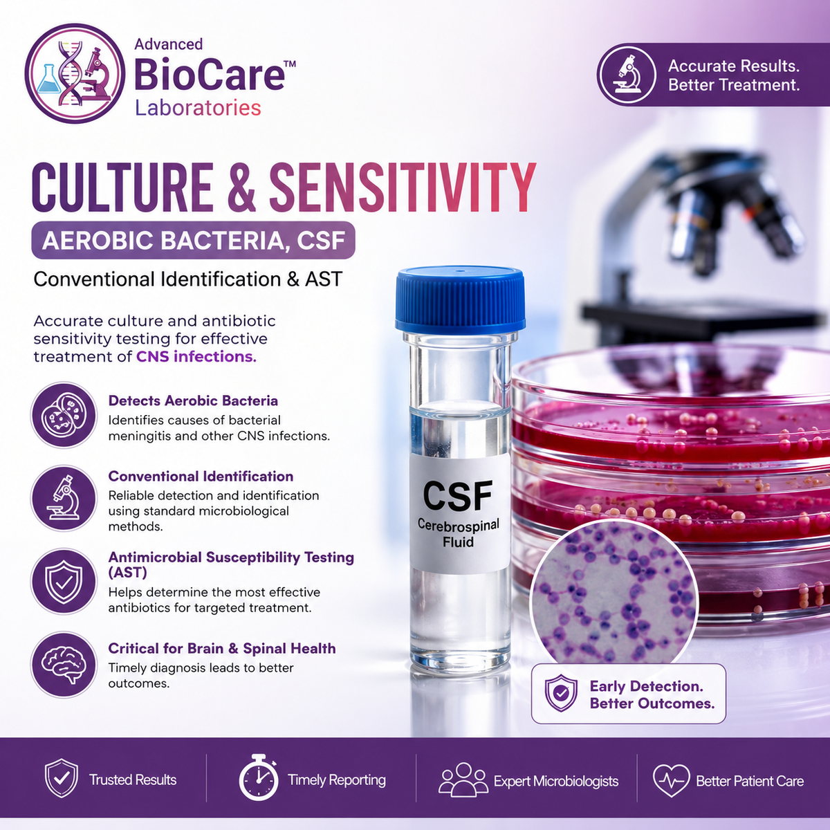 culture&sensitivity, Aerobic bacteria, CSF, Conventional Identification & AST