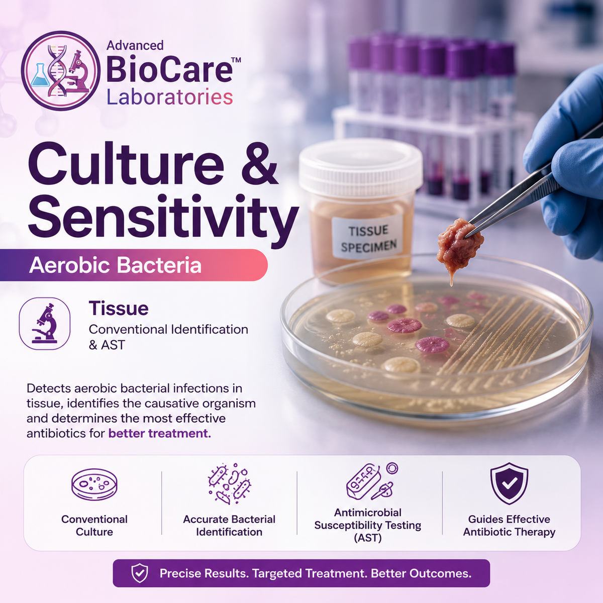 Culture & Sensitivity, Aerobic bacteria, Tissue, Conventional Identification & AST