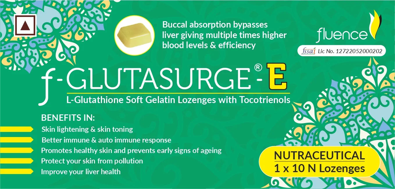 F-GLUTASURGE -E
(L-GLUTATHIONE SOFT GELATIN LOZENGES)
with advantages of,
VITAMIN E