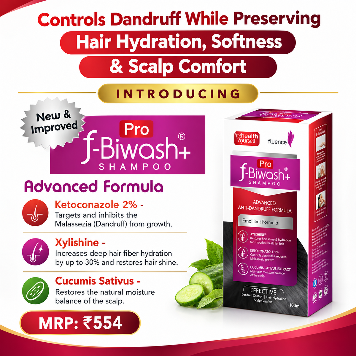 f-Biwash+ Pro Anti-Dandruff Shampoo – 100 mL | Ketoconazole 2% Dandruff Control & Hair Hydration