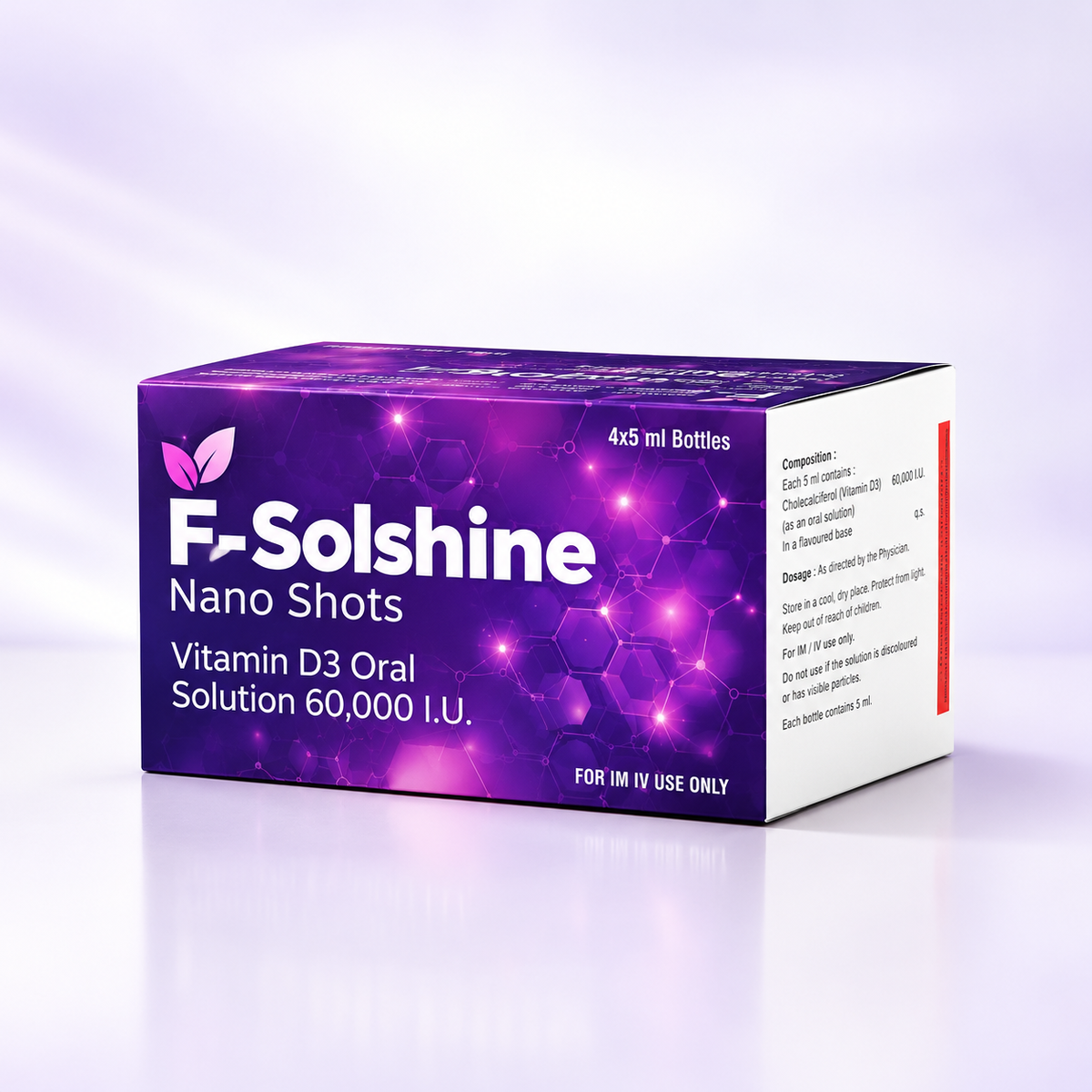 F-Solshine Nano Shots Vitamin D3 60,000 I.U. – 4 × 5 mL Bottles | Vitamin D Supplement